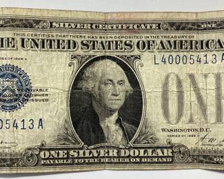  1928-A $1 DOLLAR SILVER CERTIFICATE (FUNNY BACK) BLUE SEAL AND BLUE SERIAL NUMBERS