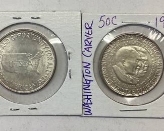 2) SILVER 1952 WASHINGTON CARVER AND BOOKER T. WASHINGTON HALF DOLLARS