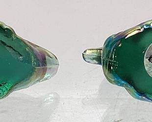 (4) 2in FENTON GREEN IRIDESCENT GLASS MINI DUCK FIGURINES