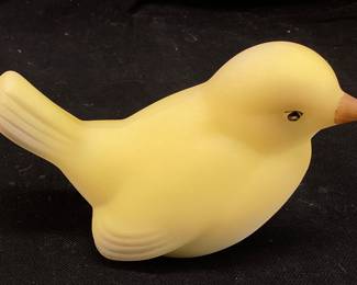 FENTON ART GLASS YELLOW SATIN BIRD FIGURINES, 5in