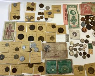 WORLD CURRENCY COIN AND PAPER, JAPANESE, SWISS, CANADIAN, MEXICO NETHERLANDS, CHINA, AND MORE WITH SILVER COINS 6 BRITISH 3 PENCE 9.25 @ 8.08 GRAMS PLEASE SEE PICTURES
