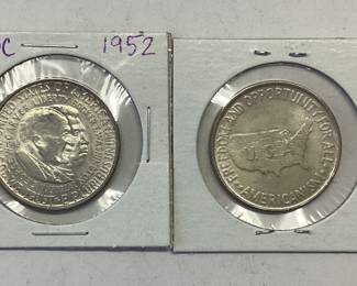 2) SILVER 1952 WASHINGTON CARVER AND BOOKER T. WASHINGTON HALF DOLLARS