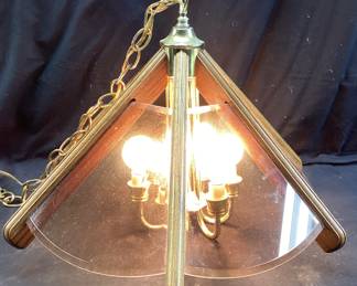  MCM GLASS PANEL CHANDELIER 20 DIAMETER x 14 INCHES TALL CANDELABRA BASE WITH 15 Ft CORD, SWITCH AND HANGING CHAIN. NO SHIPPING, PICKUP ONLY