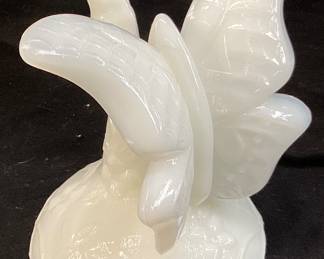  FENTON MILK GLASS BUTTERFLY ON BRANCH RING HOLDER