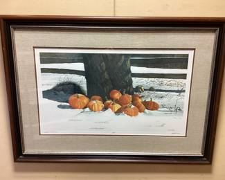 BOB TIMBERLAKE SIGNED #16/1000 PUMPKINS IN THE SNOW FRAMED PRINT, 38in by 27in NO SHIPPING PICKUP ONLY