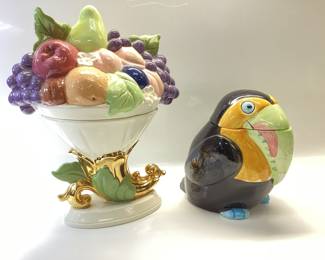 VINTAGE TOCAN COOKIE JAR AND CORNUCOPIA COOKIE JAR