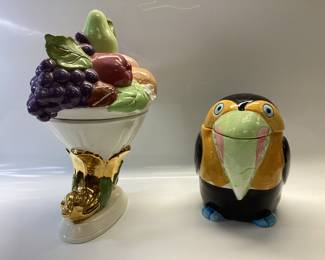 VINTAGE TOCAN COOKIE JAR AND CORNUCOPIA COOKIE JAR