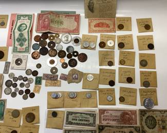 WORLD CURRENCY COIN AND PAPER, JAPANESE, SWISS, CANADIAN, MEXICO NETHERLANDS, CHINA, AND MORE WITH SILVER COINS 6 BRITISH 3 PENCE 9.25 @ 8.08 GRAMS PLEASE SEE PICTURES