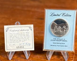This lot features a limited edition solid sterling silver round by The Franklin Mint, celebrating Apollo 15. Comes with a certificate of authenticity.

