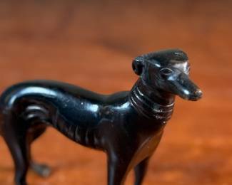 "Greyhound", a vintage mid-century cast bronze sculpture in a beautiful Art Deco style. This piece measures, 5.25” H.

