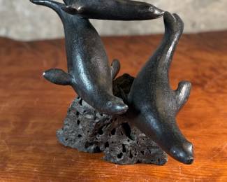 "Seals on a Rock", a vintage Inuit sculpture that measures, 13.5” H. Likely from the mid-20th century.

