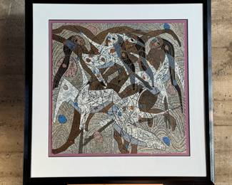 Proceeds from this lot will be donated to non-profit Santiam Hospital and Clinics Foundation in Marion County, Oregon. "Flight", a limited edition artist proof serigraph by listed Chinese artist, Tie-Feng Jiang circa 1986. Edition 29/50, Jiang (1938-2018) is a known listed artist and a founder of the Yunnan School of Painting. This piece measures in frame, 43” H x 43” W. The mission of the Foundation is to invest in Santiam Hospital and Clinics, supporting the infrastructure needed for the health and well-being of our growing communities.

