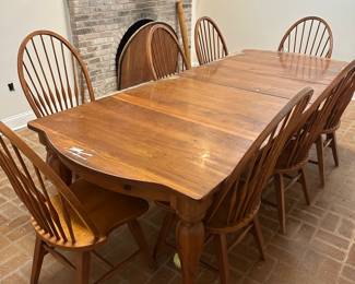 Solid wood table, includes TWO leaves and EIGHT chairs. **We have TWO sets like this, the other is n the next pic!**