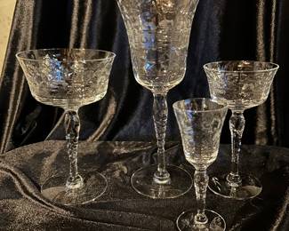 Vtg crystal 4 piece glasses, 12 sets available,  $78