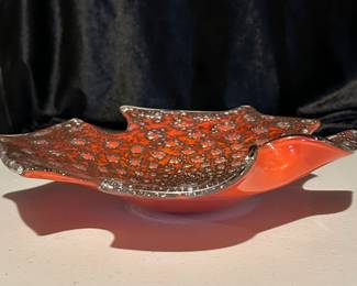 Additional view of VTG Murano abstract bowl, orange color and silver flecks