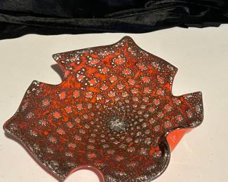 VTG Murano abstract bowl, orange color and silver flecks, 10"D,  $195