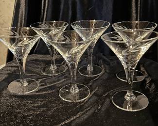 Set of 6 etched martini glasses,  $18