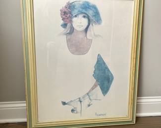 Large vtg 1975 Christine Rosamond "Denim & Silk",  32.5"H x 26"W,  $85