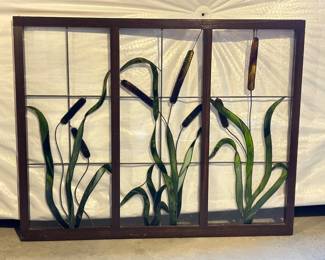 Cattail stained glass window panel, 39"W x 31"H,  $125