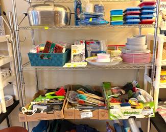 Kitchen utensils and a collection of reusable bags.