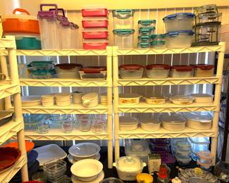 Collection of Lock & Lock food storage containers. a collection of vintage Pyrex and CorningWare kitchenware.