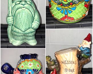 Garden gnome, handmade Mexican Talavera ceramic planter and turtle planter, welcome to our garden gnome sign. 