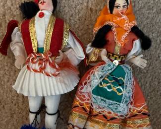 Vintage Greek Souvenir Dolls in Traditional Folk Costumes