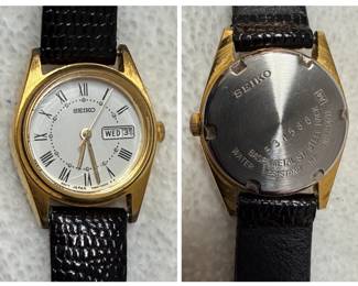 Gold-Tone Seiko Women's Watch with Black Leather Band