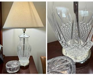 Cut Glass Table Lamp with Silver-Finished Base