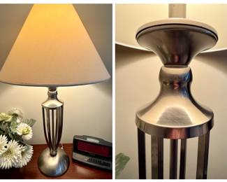 Satin Chrome Table Lamp with Off-White Fabric Shade