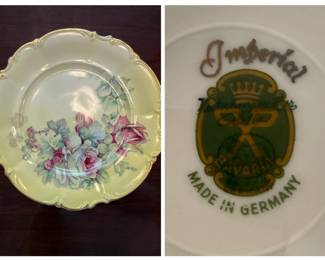Vintage Imperial Bavarian Porcelain Plate with Pastel Rose Floral Pattern