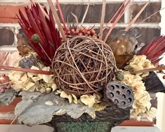 Rustic Dried Floral Arrangement in a Green and Black Vase