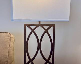 Safavieh H Table Lamp with Antique Bronze Metal Base and White Rectangular Shade