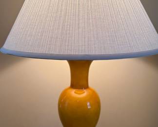 Mustard Yellow Ceramic Base with Curved Silhouette Table Lamp and Pleated Shade
