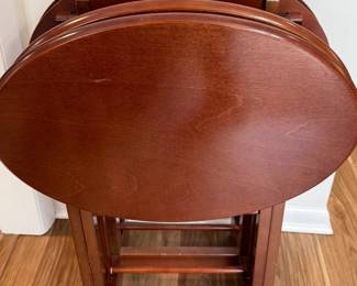 5-Piece Snack Table Set with Four Oval-Shaped, Foldable Tables and Storage Stand