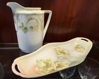 Vintage Porcelain Chocolate Pot and Matching Tray by "Wheelock TradeMark"/ Prussia and "Three Crown China"/Germany