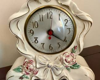 Vintage Sessions White Glazed Porcelain with Porcelain Roses Table/Mantel Clock