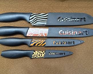 Four Cuisinart Advantage Animal Print Knives with Matching Safety Sheaths