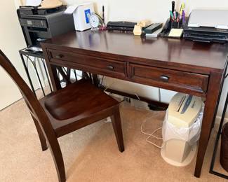 Wooden Two Drawer Writing Desk and Matching Wooden Chair