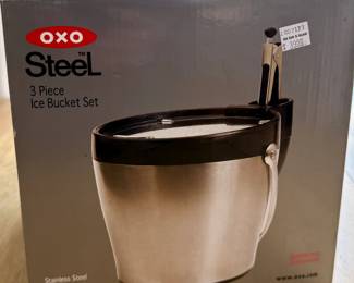 OXO Steel 3 Piece Ice Bucket Set includes Ice Bucket, Tongs and Tong Holder