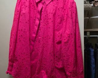 "Chico's" Bright Pink, Cotton Eyelet, Button-Up Shirt