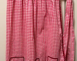 Vintage Red/ White Gingham Waist Apron with Playing Card Suit Embroidery