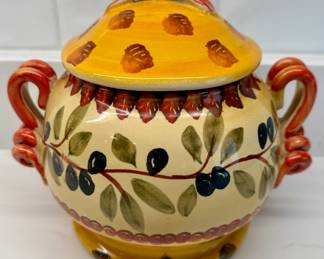 Olive-Inspired Two Handle Ceramic Jar with Lid