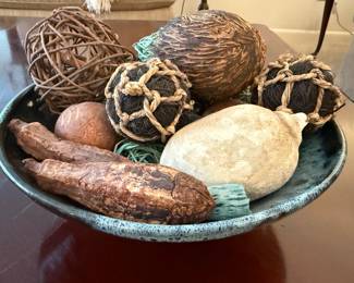 Decorative Bowl Containing Assorted Natural and Woven Decor Items