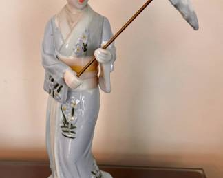 Vintage Porcelain Japanese Geisha Figurine with Parasol