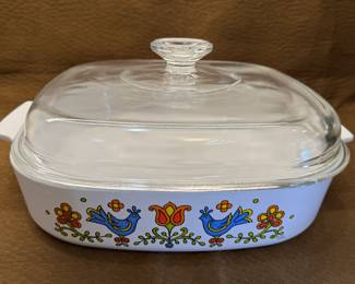 Vintage Corning Ware Casserole Dish and Lid in the "Country Festival" Pattern