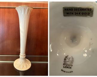 Lenox Ivory Porcelain Bud Vase, Hand-Decorated with 24k Gold