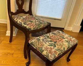 105 Vintage Floral Brocade Side Chair Ottoman