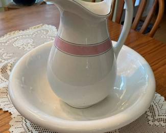 105 Taylor Knowles Raspberry Stripe Antique Ironstone Chamber Wash Set