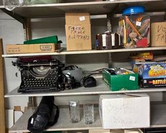 vintage hair dryer, antique typewriter, misc